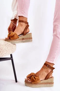 Sale Boto Zamszowe Sandały Na Koturnie Camel Natina