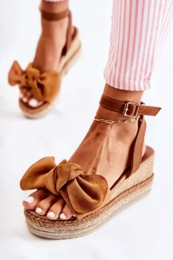 Sale Boto Zamszowe Sandały Na Koturnie Camel Natina