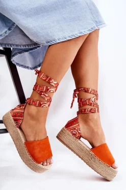 Boto Sandały Na Koturnie*Zamszowe Sandały Na Koturnie Pomarańczowe Livia