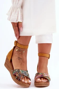 Damskie Maciejka Zamszowe Sandały Na Koturnie 04565-43 Pomarańczowe