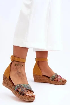 Damskie Maciejka Zamszowe Sandały Na Koturnie 04565-43 Pomarańczowe