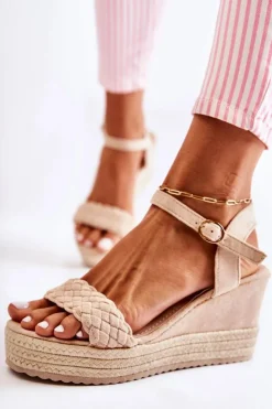 Boto Sandały Na Koturnie*Zamszowe Sandały Na Koturnie Beżowe Gabriela