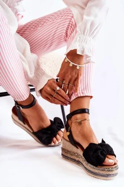 New Boto Zamszowe Sandały Na Koturnie Czarne Natina