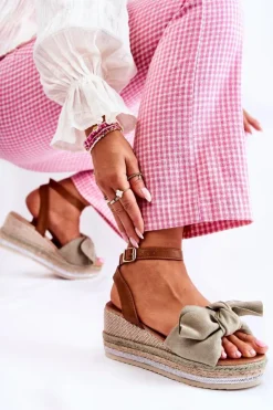 Outlet Boto Zamszowe Sandały Na Koturnie Zielone Natina