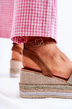 Outlet Boto Zamszowe Sandały Na Koturnie Zielone Natina