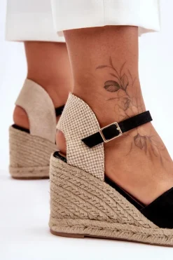 Damskie Boto Zamszowe Sandały Na Koturnie Czarne Selfoss