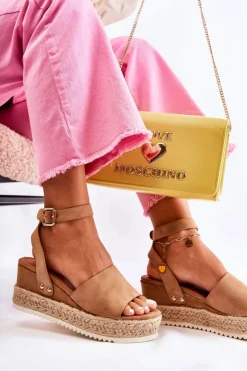 Boto Sandały Na Koturnie*Zamszowe Sandały Na Koturnie Camel Lizbona