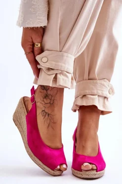 Boto Sandały Na Koturnie*Zamszowe Sandały Na Koturnie Fuksja Elsie