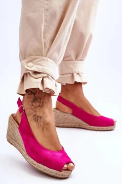 Boto Sandały Na Koturnie*Zamszowe Sandały Na Koturnie Fuksja Elsie