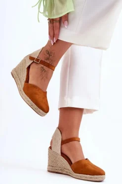 Sale Boto Zamszowe Sandały Na Koturnie Brązowe Selfoss