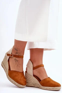 Sale Boto Zamszowe Sandały Na Koturnie Brązowe Selfoss