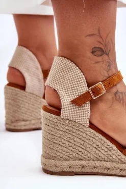 Sale Boto Zamszowe Sandały Na Koturnie Brązowe Selfoss