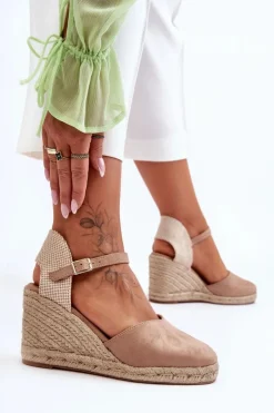 Boto Sandały Na Koturnie*Zamszowe Sandały Na Koturnie Beżowe Selfoss