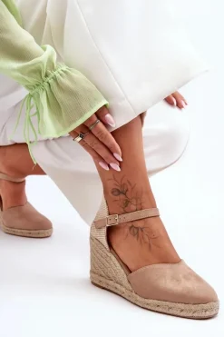 Boto Sandały Na Koturnie*Zamszowe Sandały Na Koturnie Beżowe Selfoss