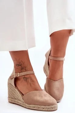 Boto Sandały Na Koturnie*Zamszowe Sandały Na Koturnie Beżowe Selfoss