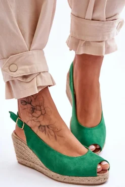 Boto Sandały Na Koturnie*Zamszowe Sandały Na Koturnie Zielone Elsie