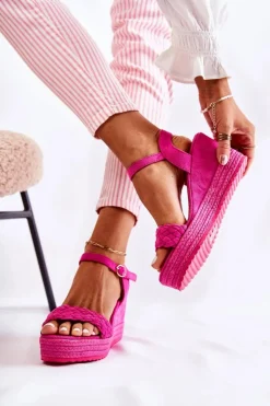 Boto Sandały Na Koturnie*Zamszowe Sandały Na Koturnie Fuksja Gabriela