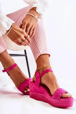 Boto Sandały Na Koturnie*Zamszowe Sandały Na Koturnie Fuksja Gabriela