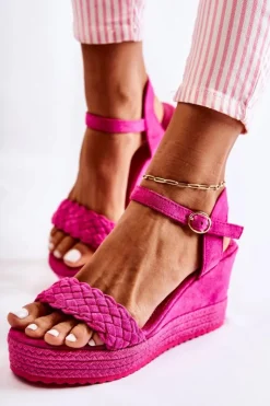 Boto Sandały Na Koturnie*Zamszowe Sandały Na Koturnie Fuksja Gabriela