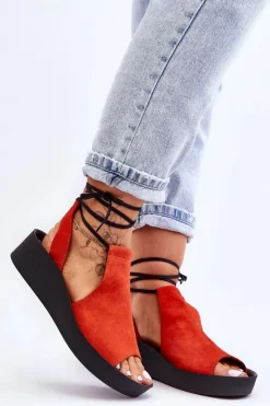 Zazoo Zamszowe Sandały Na Koturnie 2743 Pomarańczowe Pomarańczowy