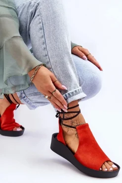 Zazoo Zamszowe Sandały Na Koturnie 2743 Pomarańczowe Pomarańczowy