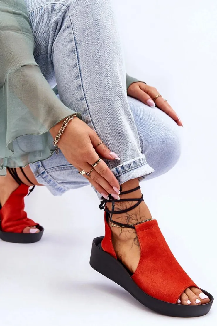 Zazoo Zamszowe Sandały Na Koturnie 2743 Pomarańczowe Pomarańczowy