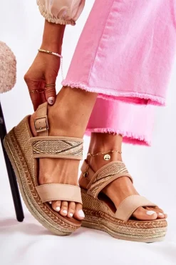 Boto Sandały Na Koturnie*Zamszowe Sandały Na Koturnie Beżowe Annabel