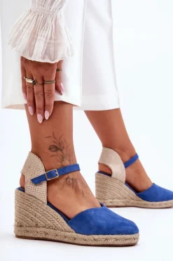Boto Sandały Na Koturnie*Zamszowe Sandały Na Koturnie Niebieskie Selfoss
