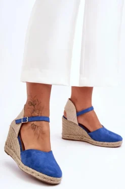 Boto Sandały Na Koturnie*Zamszowe Sandały Na Koturnie Niebieskie Selfoss