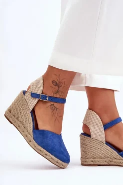 Boto Sandały Na Koturnie*Zamszowe Sandały Na Koturnie Niebieskie Selfoss