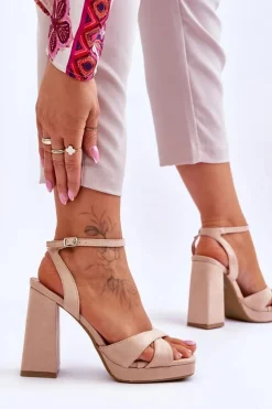 Outlet Boto Zamszowe Sandały Na Kwadratowym Obcasie Beżowe Powerful