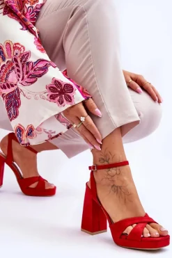 Damskie Boto Zamszowe Sandały Na Kwadratowym Obcasie Czerwone Powerful