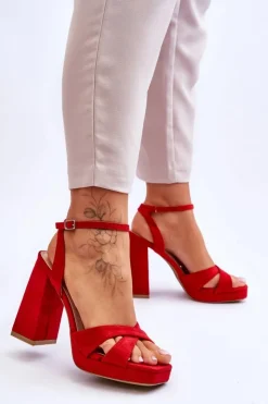Damskie Boto Zamszowe Sandały Na Kwadratowym Obcasie Czerwone Powerful