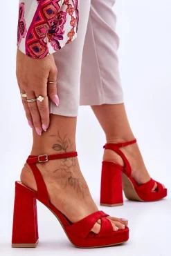 Damskie Boto Zamszowe Sandały Na Kwadratowym Obcasie Czerwone Powerful