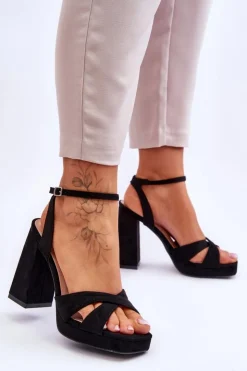 Boto Sandały Na Obcasie*Zamszowe Sandały Na Kwadratowym Obcasie Czarne Powerful Czarny