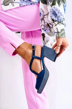 Damskie Maciejka Zamszowe Sandały Na Masywnym Obcasie 05543-17 Granatowe