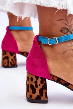 Damskie Boto Zamszowe Sandały Na Niskim Obcasie W Cętki Wielobarwne Quincy