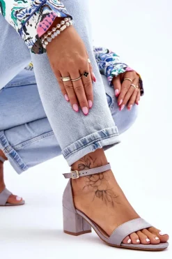 Damskie Boto Zamszowe Sandały Na Niskim Obcasie Szare Quincy