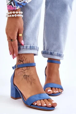 Hot Boto Zamszowe Sandały Na Niskim Obcasie Niebieskie Quincy