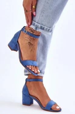 Hot Boto Zamszowe Sandały Na Niskim Obcasie Niebieskie Quincy