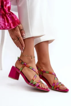 Clearance Maciejka Zamszowe Sandały Na Niskim Słupku 06653-15 Fuksja Różowy