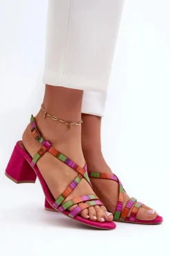 Clearance Maciejka Zamszowe Sandały Na Niskim Słupku 06653-15 Fuksja Różowy