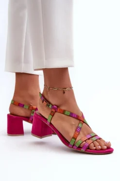 Clearance Maciejka Zamszowe Sandały Na Niskim Słupku 06653-15 Fuksja Różowy