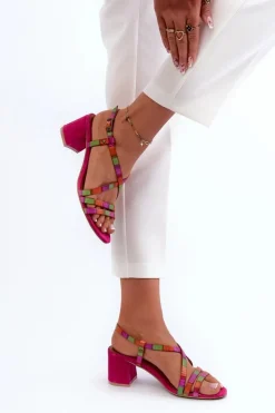 Clearance Maciejka Zamszowe Sandały Na Niskim Słupku 06653-15 Fuksja Różowy