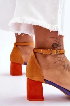 Boto Sandały Na Obcasie*Zamszowe Sandały Na Niskim Obcasie Fioletowo-Żółte Quincy