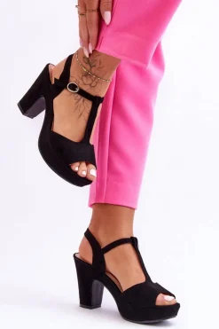 Sale Boto Zamszowe Sandały Na Obcasie Czarne Felicia