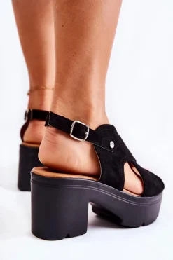 Boto Zamszowe Sandały Na Obcasie Czarne Arlena