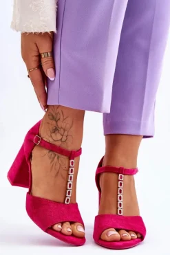 Buty damskie Vinceza Sandały Na Obcasie*Zamszowe Sandały Na Obcasie Z Cyrkoniami Fuksja Aniya Różowy