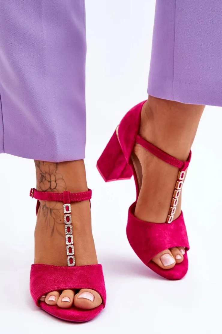Buty damskie Vinceza Sandały Na Obcasie*Zamszowe Sandały Na Obcasie Z Cyrkoniami Fuksja Aniya Różowy