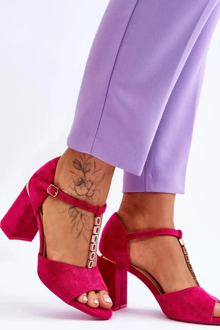 Buty damskie Vinceza Sandały Na Obcasie*Zamszowe Sandały Na Obcasie Z Cyrkoniami Fuksja Aniya Różowy